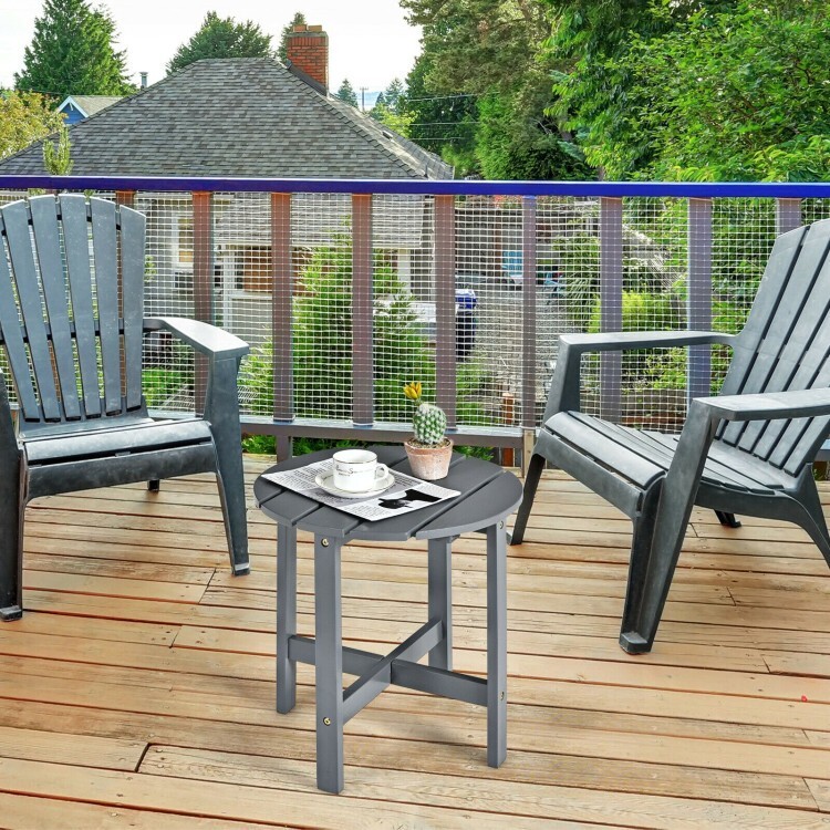 18" Patio Outdoor Garden Round Wooden Dining Side Table Wooden Slat Waterproof