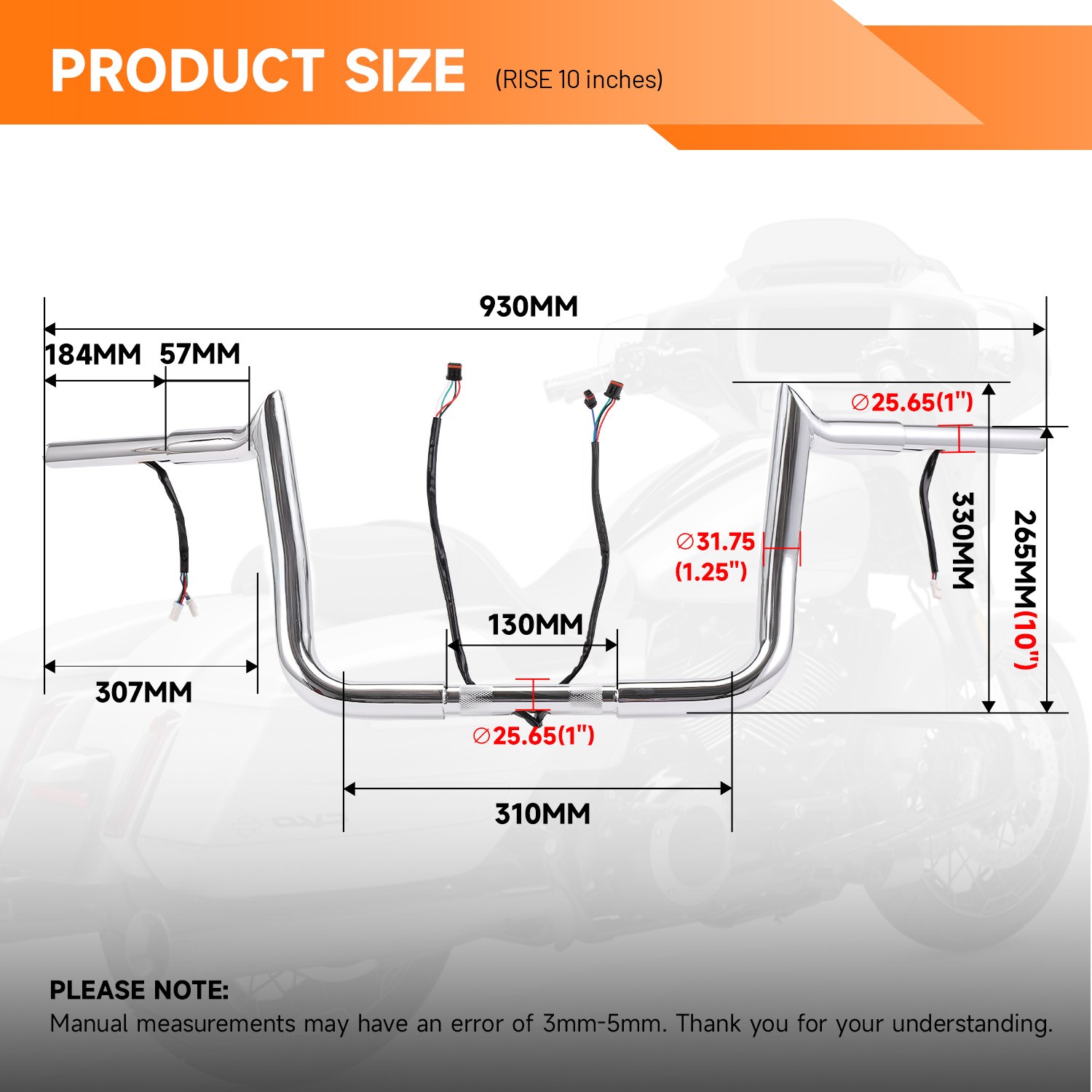 Bar 10" 12" 14" Pre-Wired Handlebars for Harley Street Glide Electra Glide FLHX