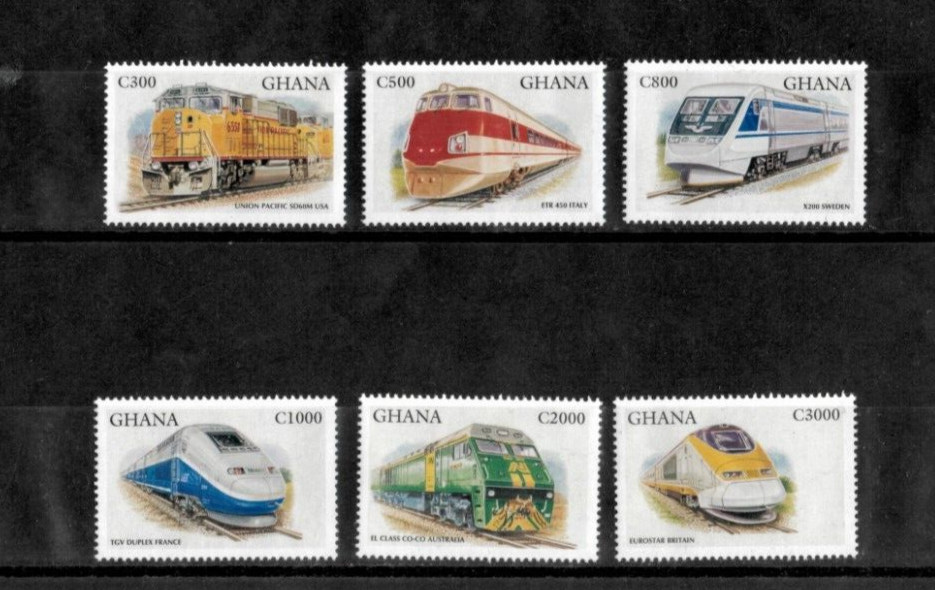 Ghana 1998 - Trains Railroads - Set of 6 Stamps - Scott #2014-9 - MNH