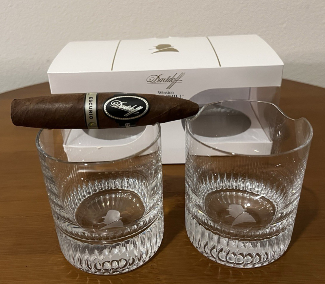 Davidoff Winston Churchill Cigar Spirit / Rocks Glasses - Set of Two - Brand New