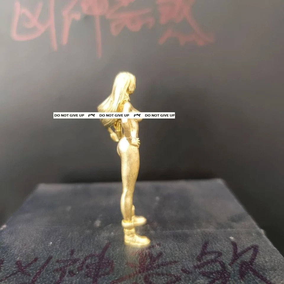 Yellow Solid Bronze Short Dress Nude Seductive Body Art Long Hair Girl Statue 1