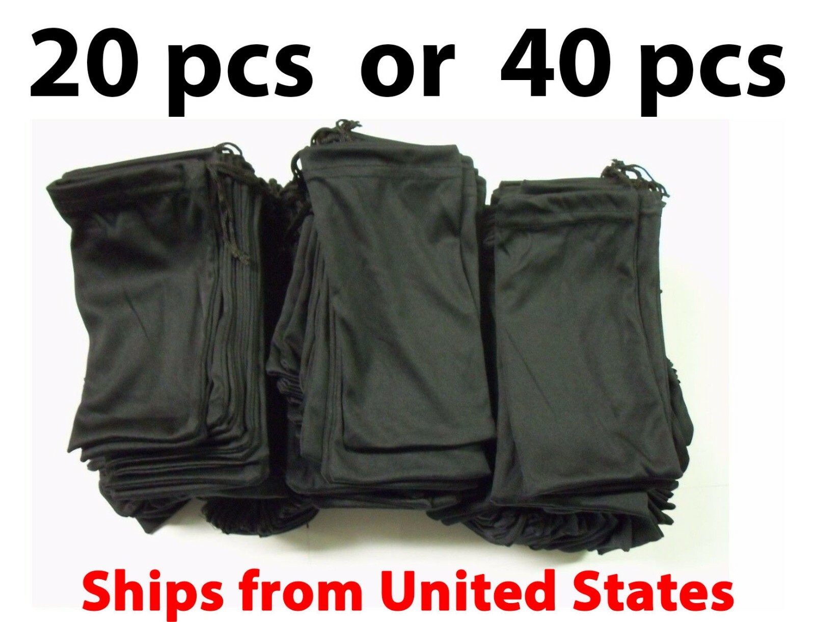 20 or 40 Black Micro Fiber Sunglasses Carrying Pouch Soft Case Glasses Bag USA