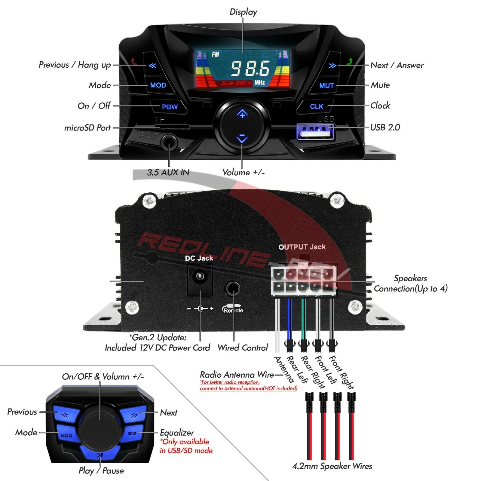 Refurb Bluetooth Motorcycle Stereo Speakers Audio Amplifier System ATV Golf Cart
