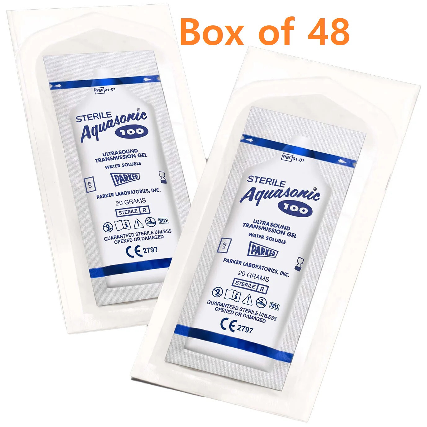 48/Box Aquasonic Parker Ultrasound Gel Yellow 20 Gram Packet Sterile REF 01-01