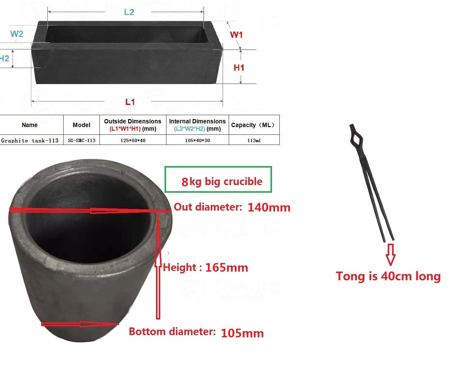 8 KG Gas Metal Melting Furnace Propane Forge Casting Brass Crucible Blacksmith
