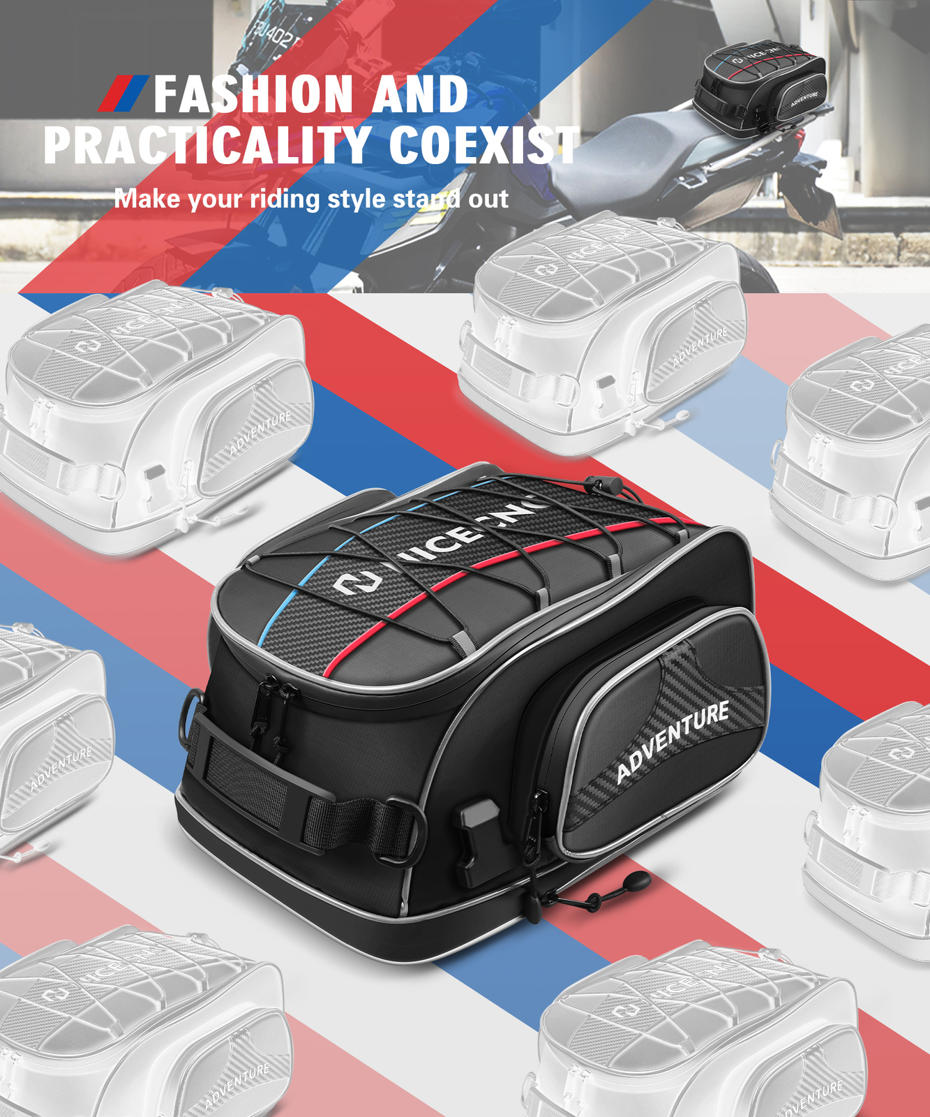 Motorcycle Tail Bag Seat Pack Travel Rear Luggage Rack Carry Bag Waterproof 15L