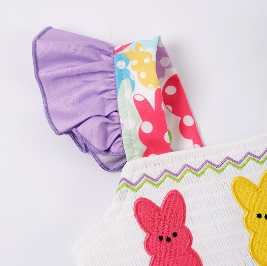 NEW Boutique Peeps Easter Bunny Rabbit Girls Smocked Embroidered Dress