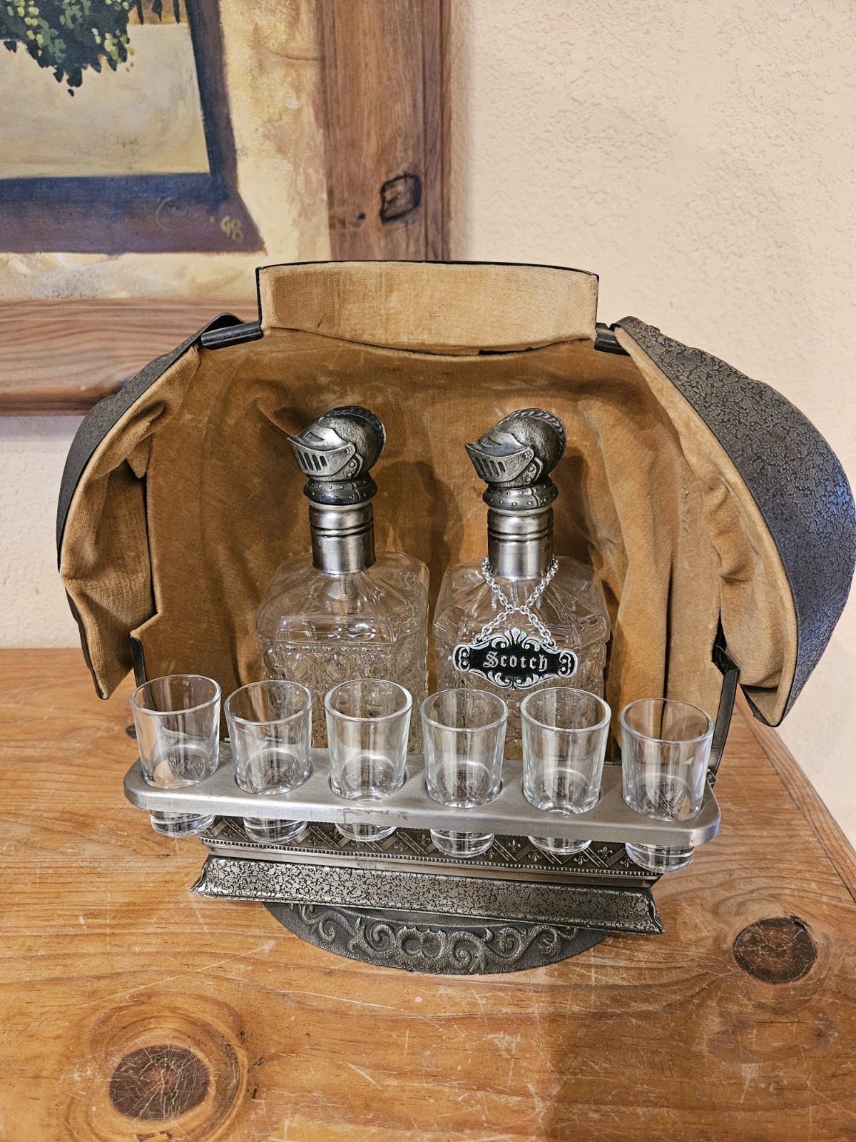 Mid Century Vintage Hidden Knight's Armor Bar Missing One Bottle Tag!