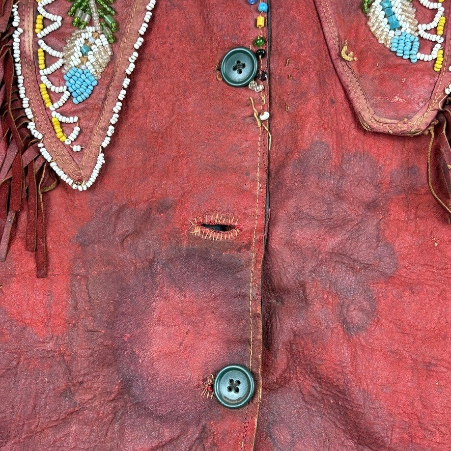 1880 - 1920 Handmade Red Leather Beaded Ceremonial Coat Native American Western
