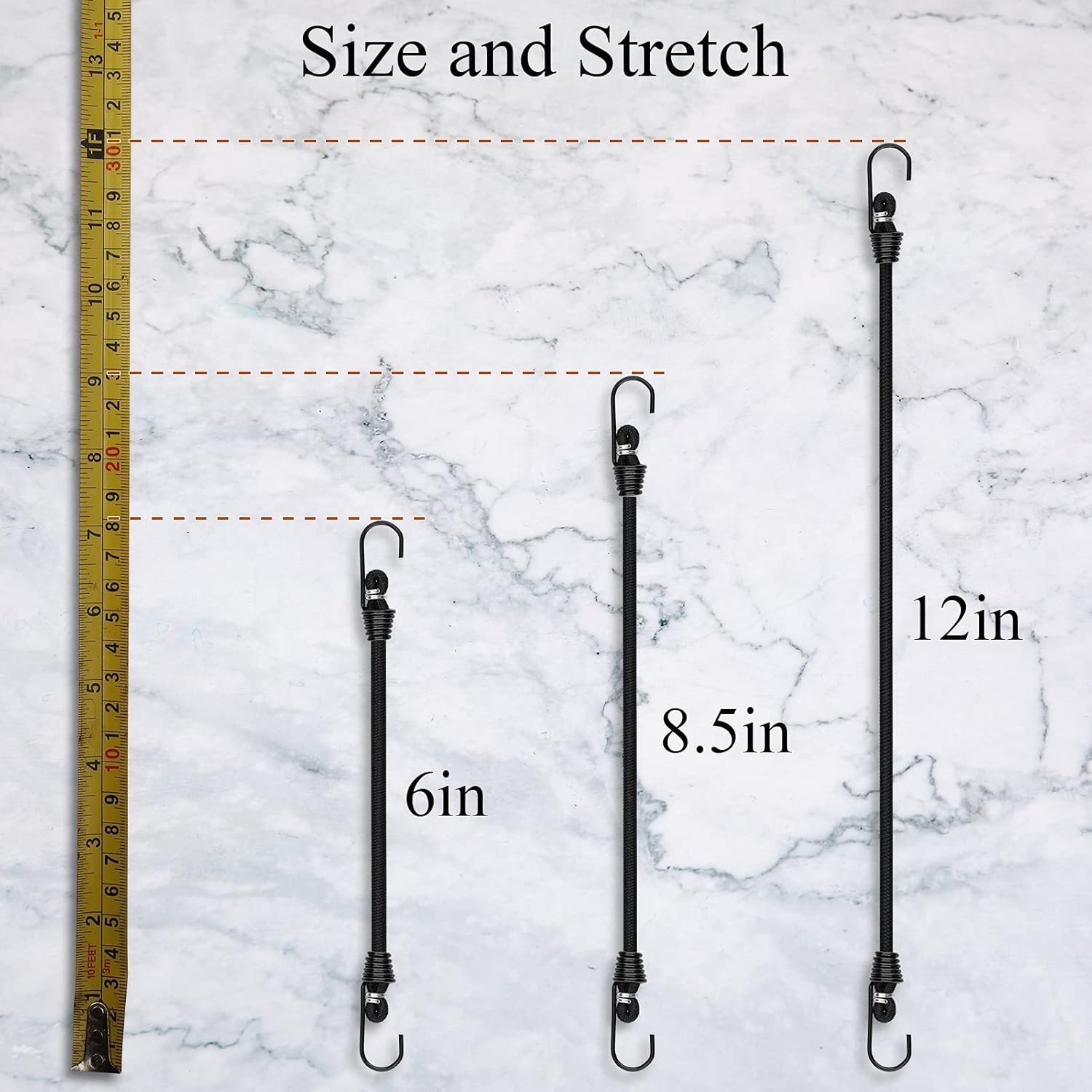 Small Bungee Cords with Hooks 6 inch Mini Black Bungee Cords, 10 Pcs