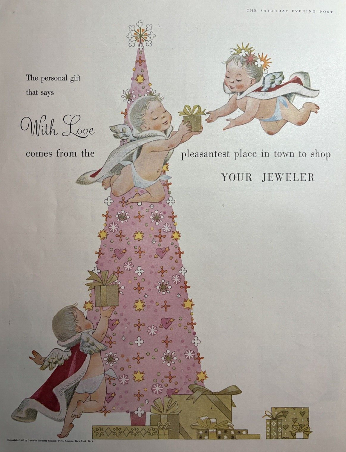1955 Jewelry Industry Council New York With Love Christmas Tree VTG Print Ad