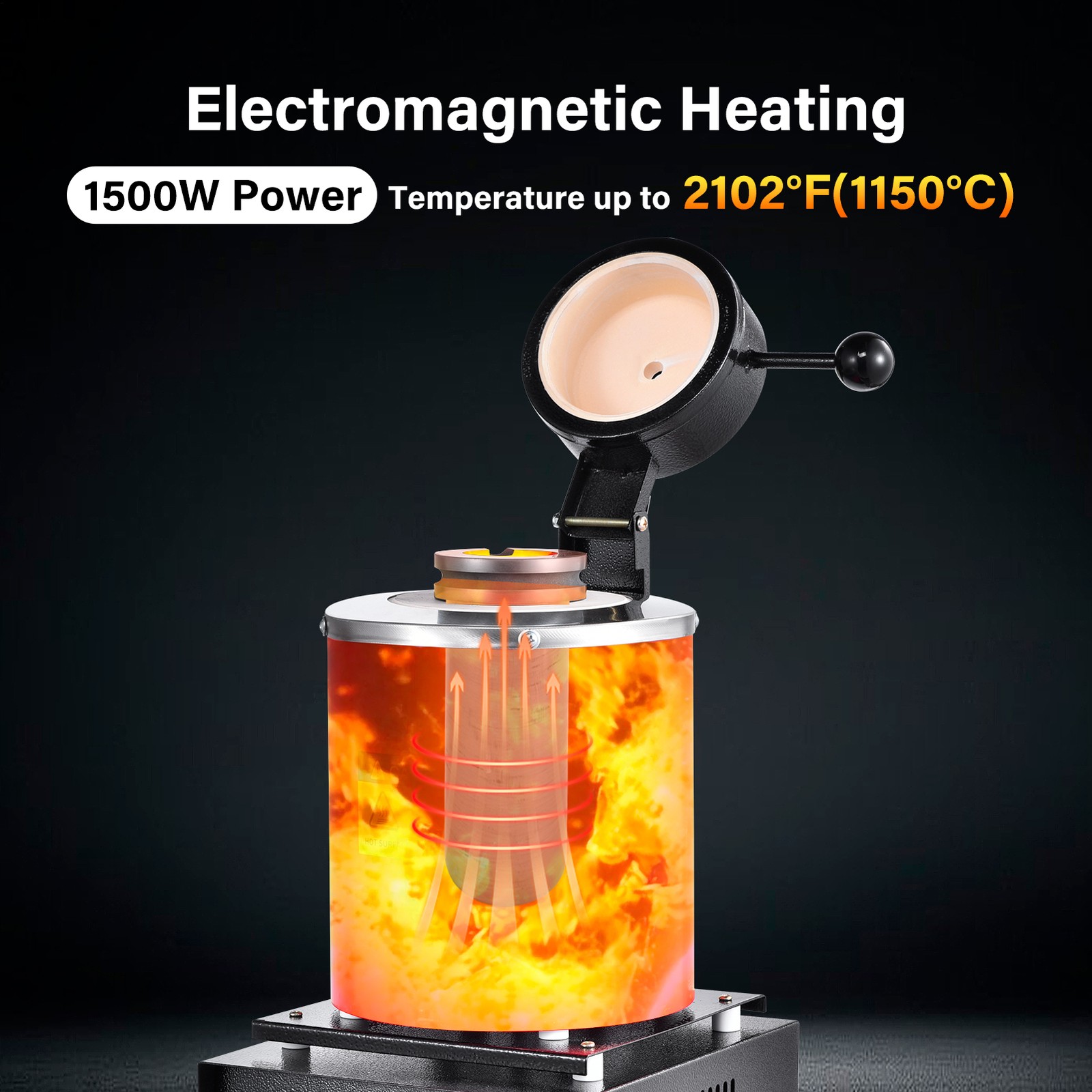 1500W Electric Gold Melting Furnace Digital Smelting Furnace W/3KG Crucibles