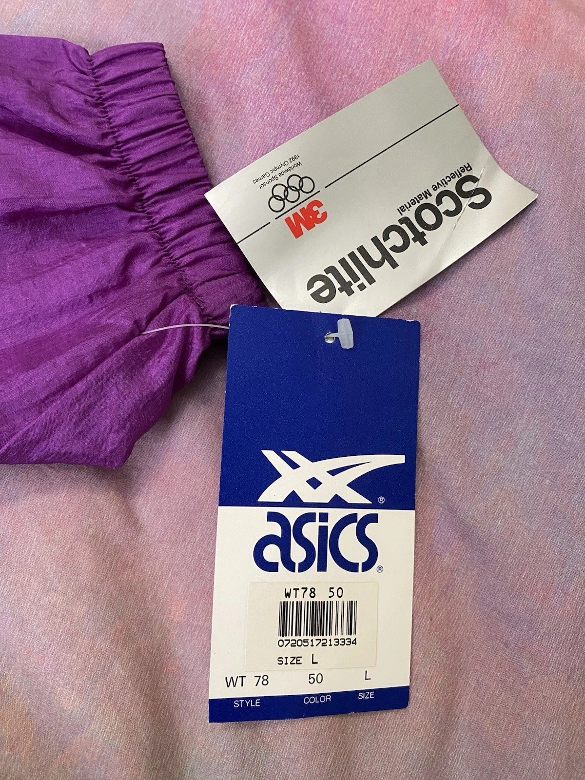 Vintage NWT 90s ASICS 3M Purple Orange windbreaker jacket Running Deadstock Sz L