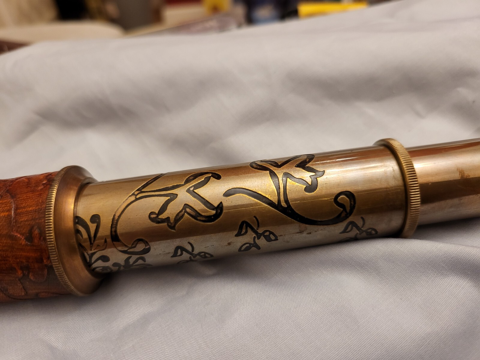 Vintage Telescope Antique Astronomy Space Stars Old Gold Lustre Wooden Box Retro