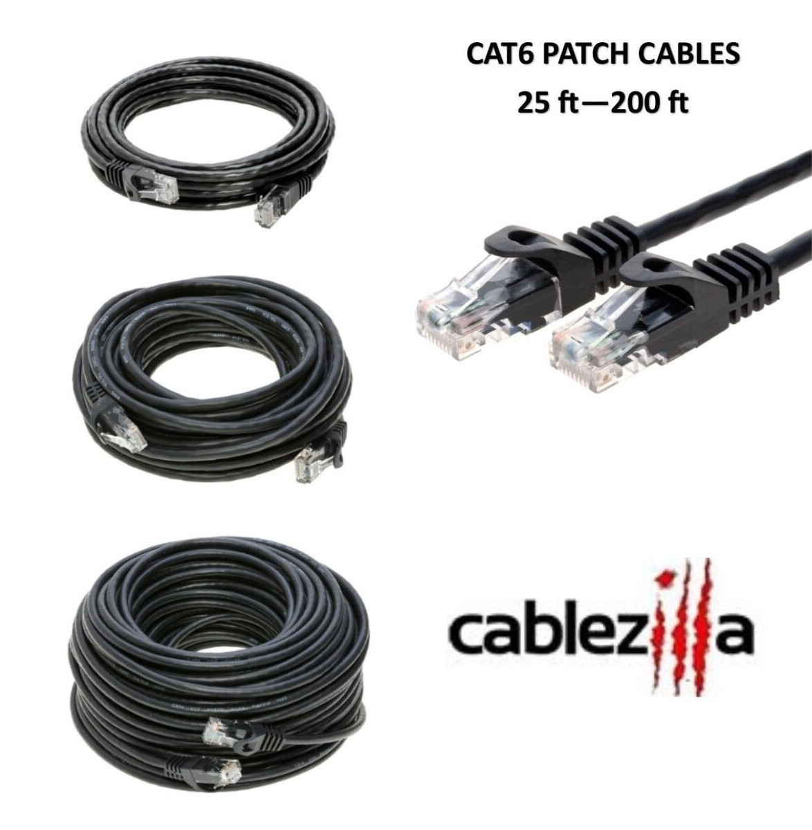 CAT6 Black Ethernet Patch Cord LAN Network Cable RJ45 25FT- 200FT Multi-Pack LOT