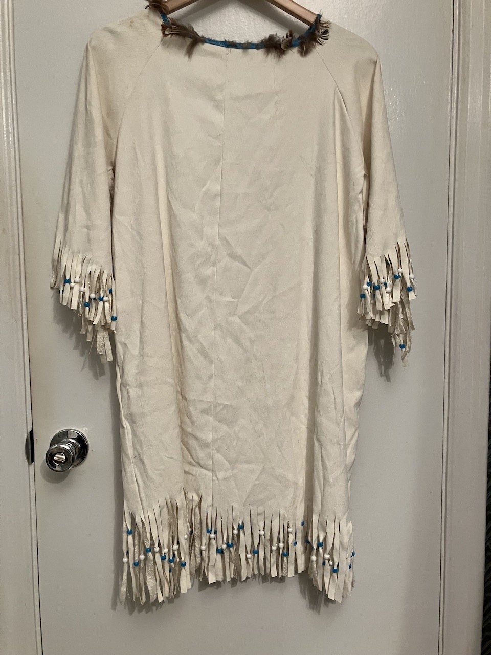 vintage white leather fringe Native American indian dress conchos turquoise bead