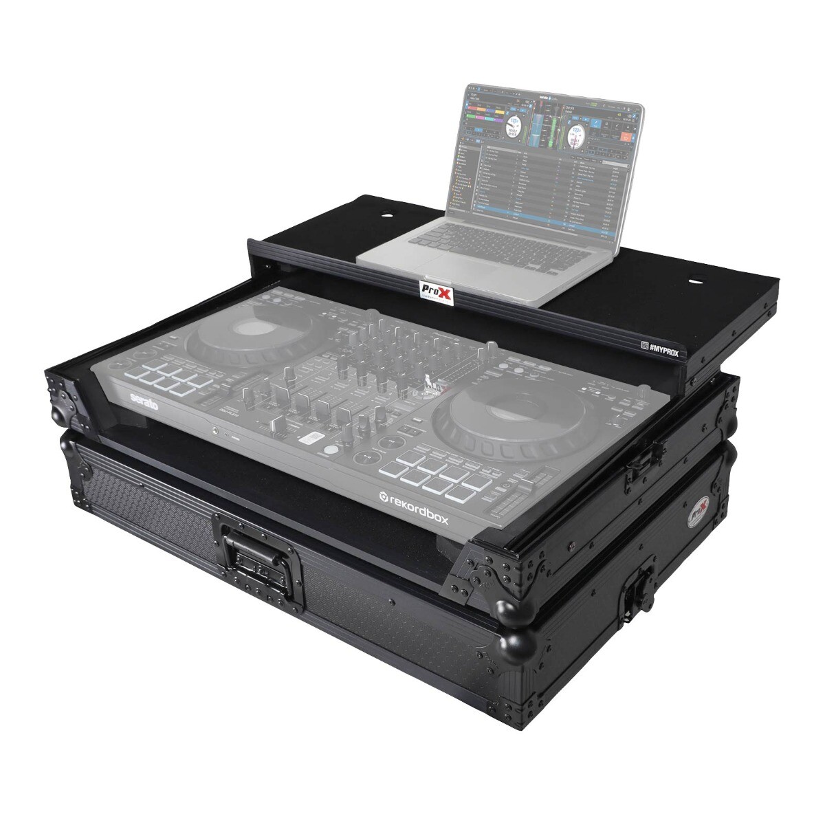 ProX XS-FLX10LTBL Slim Black Road Case for DDJ-FLX10 Controller w Laptop Shelf