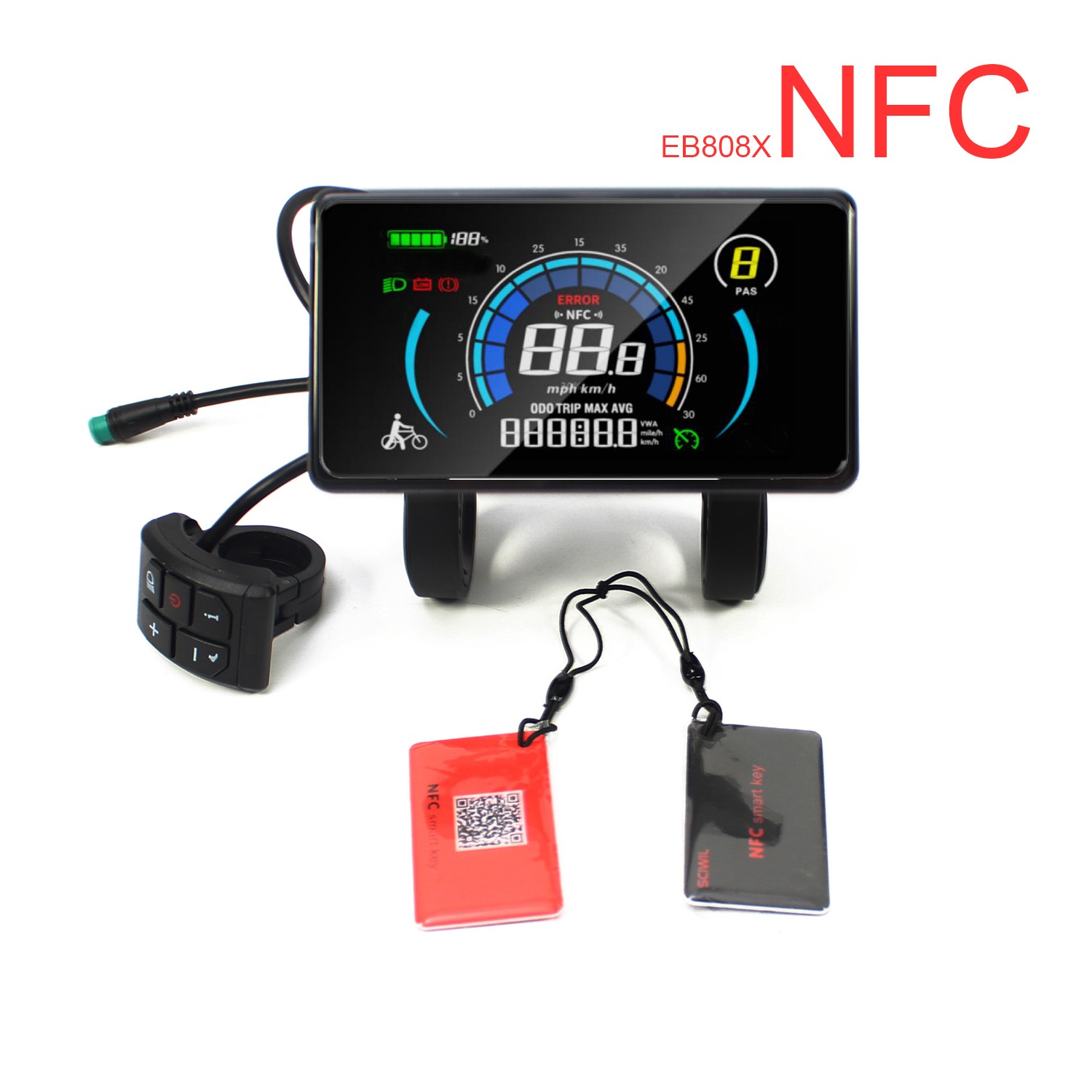 E-Bike 4" LCD Colorful Display 24V-72V Power Speed Meter Gear Control w/NFC USA