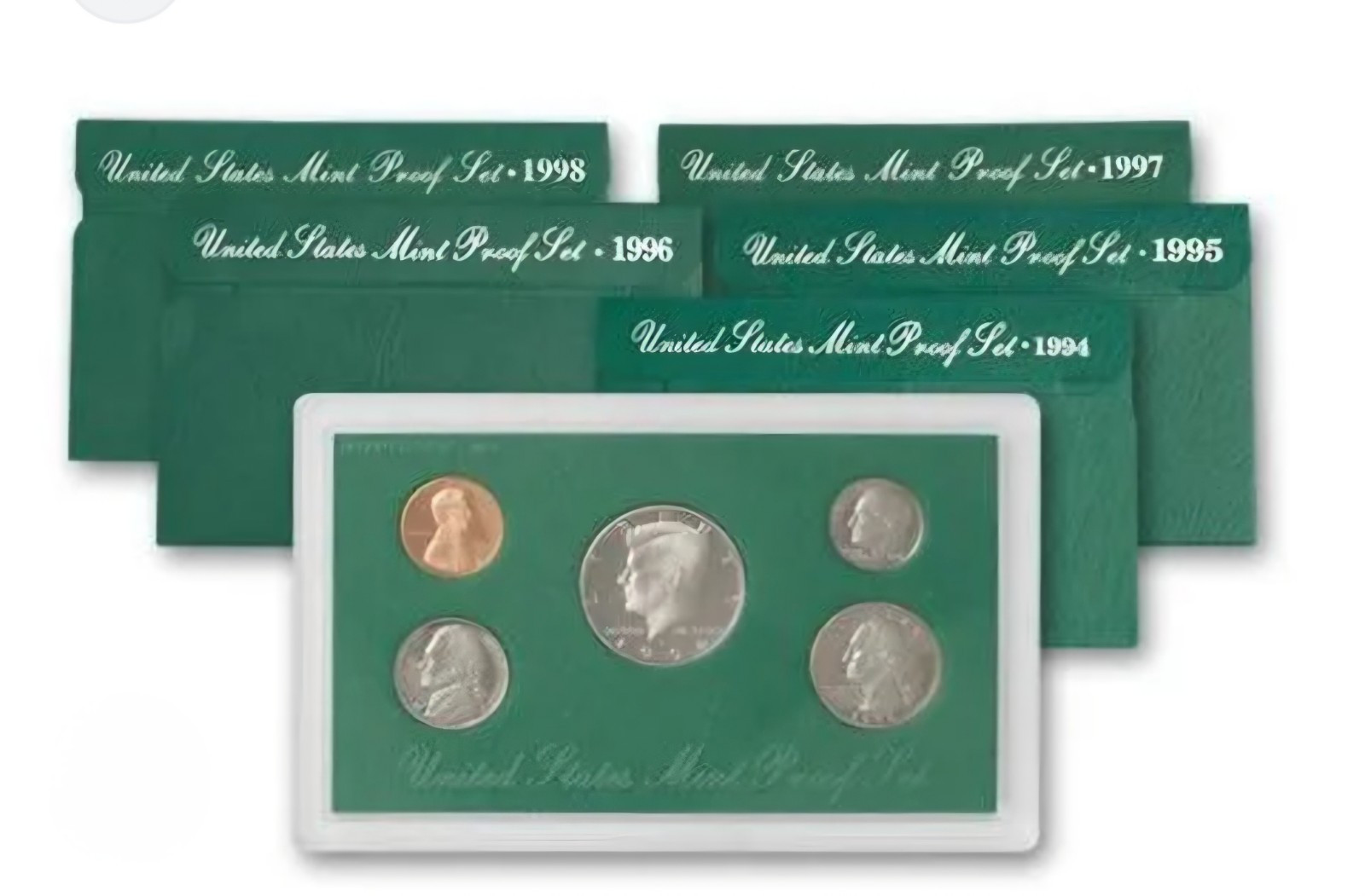 1994-1998 Proof Set Lot Green Boxes Nice Sets w/ COAs Uncirculated US Mint Coins