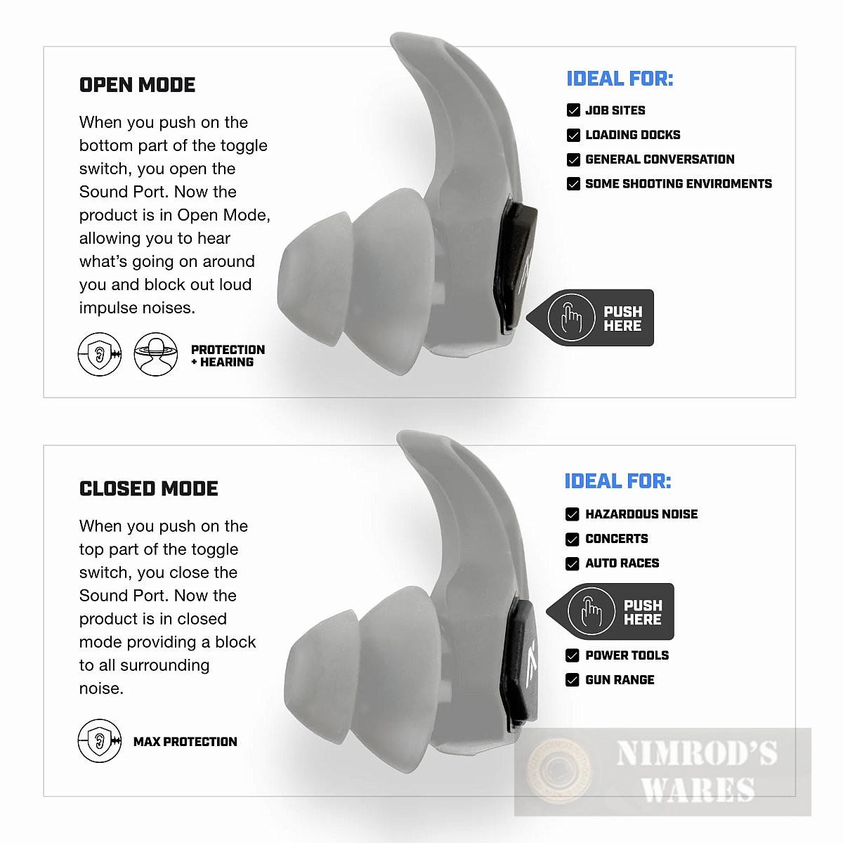 AXIL X30I EARPLUGS 25 dB SNR Hearing Protection 2 Modes X30i FAST SHIP