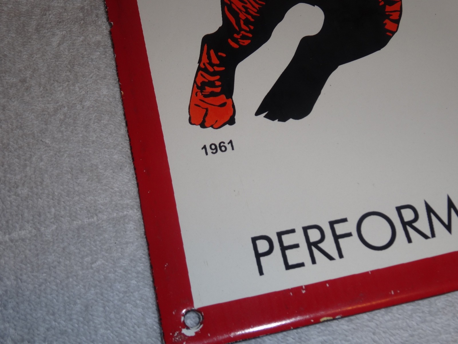 VINTAGE 1961 "ESSO CAT WOMAN RIDING TIGER" 18" PORCELAIN METAL GASOLINE OIL SIGN