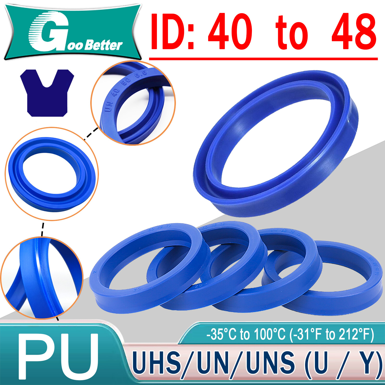 5PCS 40-48mm PU Rod Seal Hydraulic U-Cup UN-Type For Hydraulic Piston Cylinder
