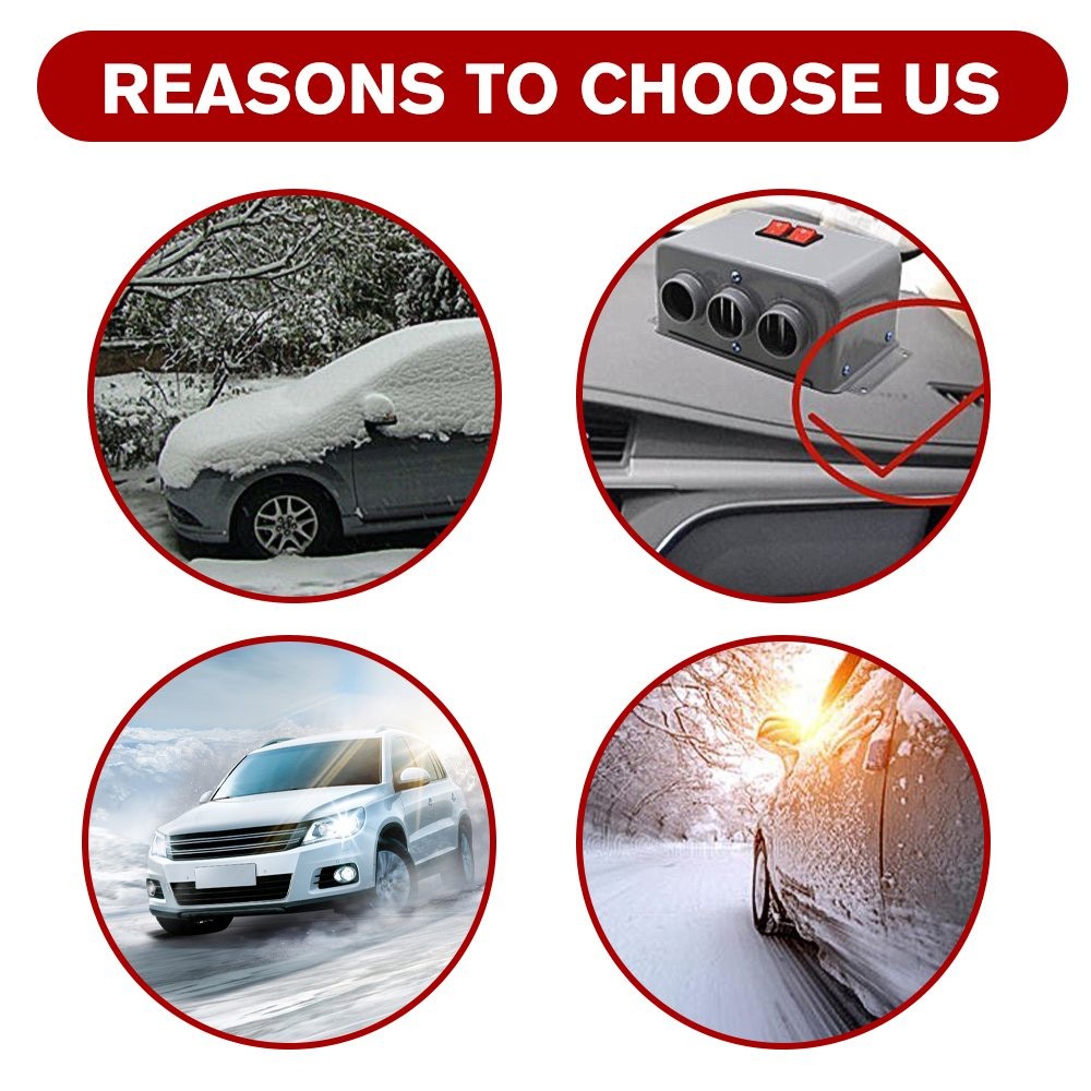 Interior Heater 12V 800W Dual Gear 3 Hole Compact Car Demister Winter Fast Heat
