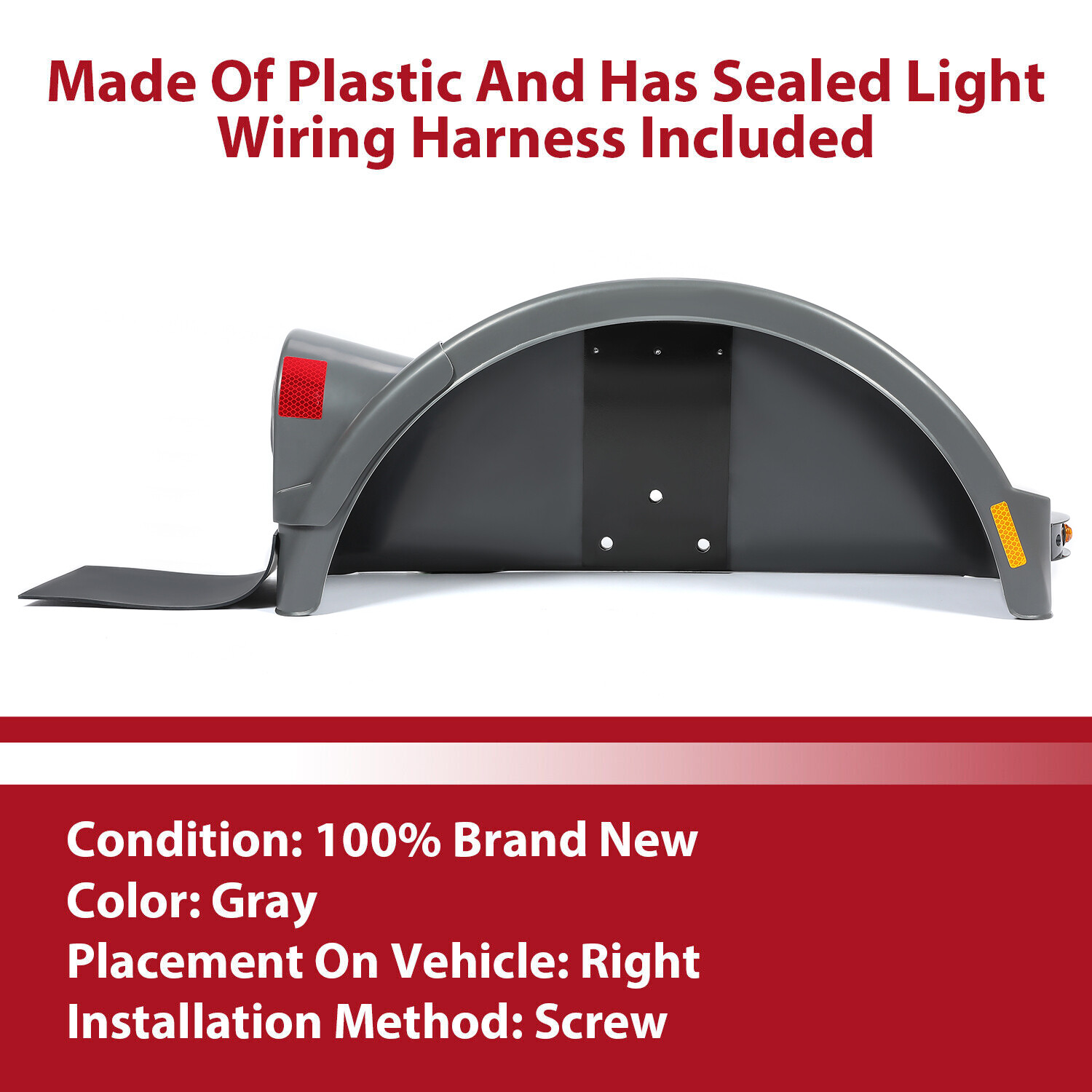 Right Fender Flare Plastic Gray W/ Sealed Light For Demco Kar Kaddy Trailer