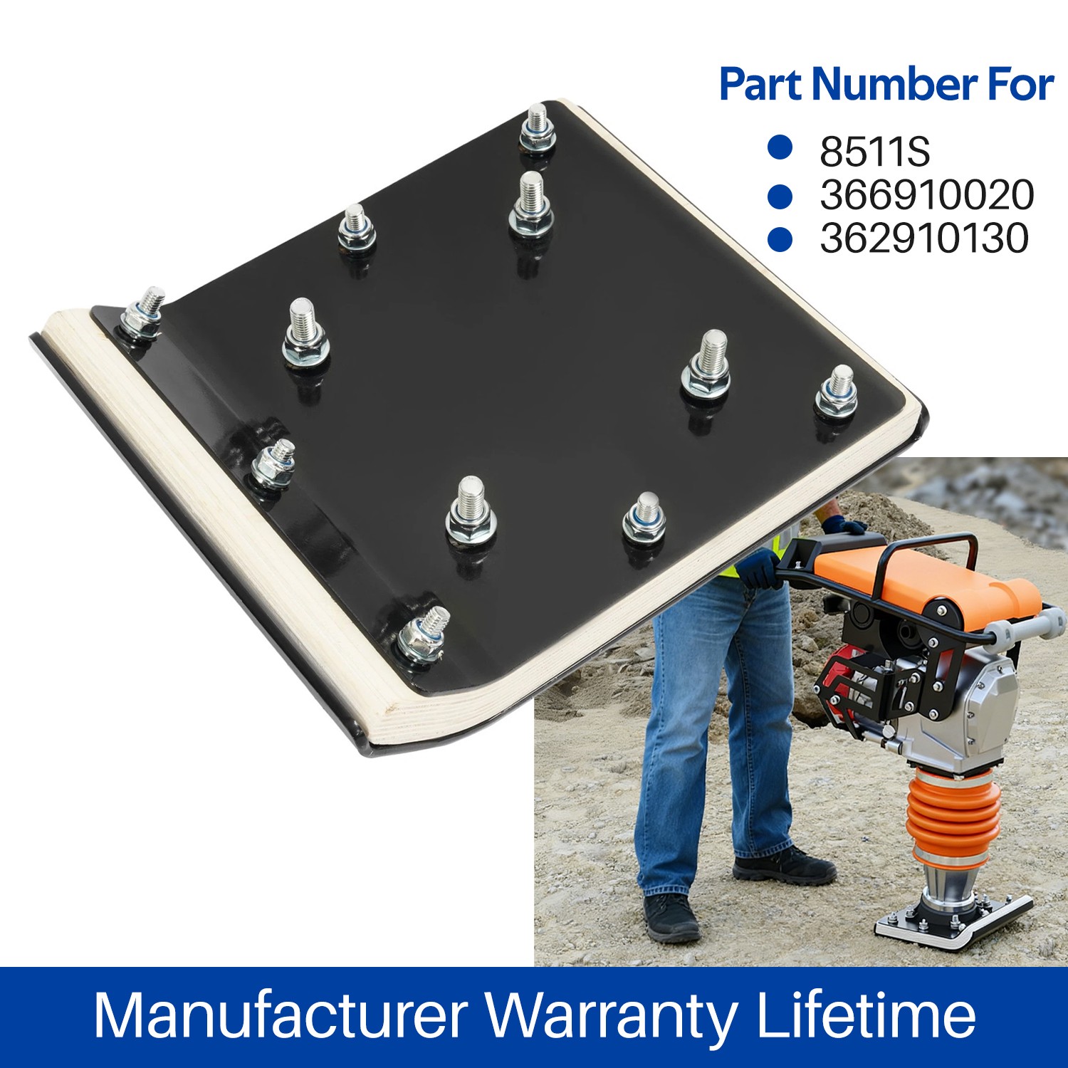 12x11" New Black Wood Shoe Kit For Multiquip Mikasa MTX70 MTX80 MTX90 Rammer