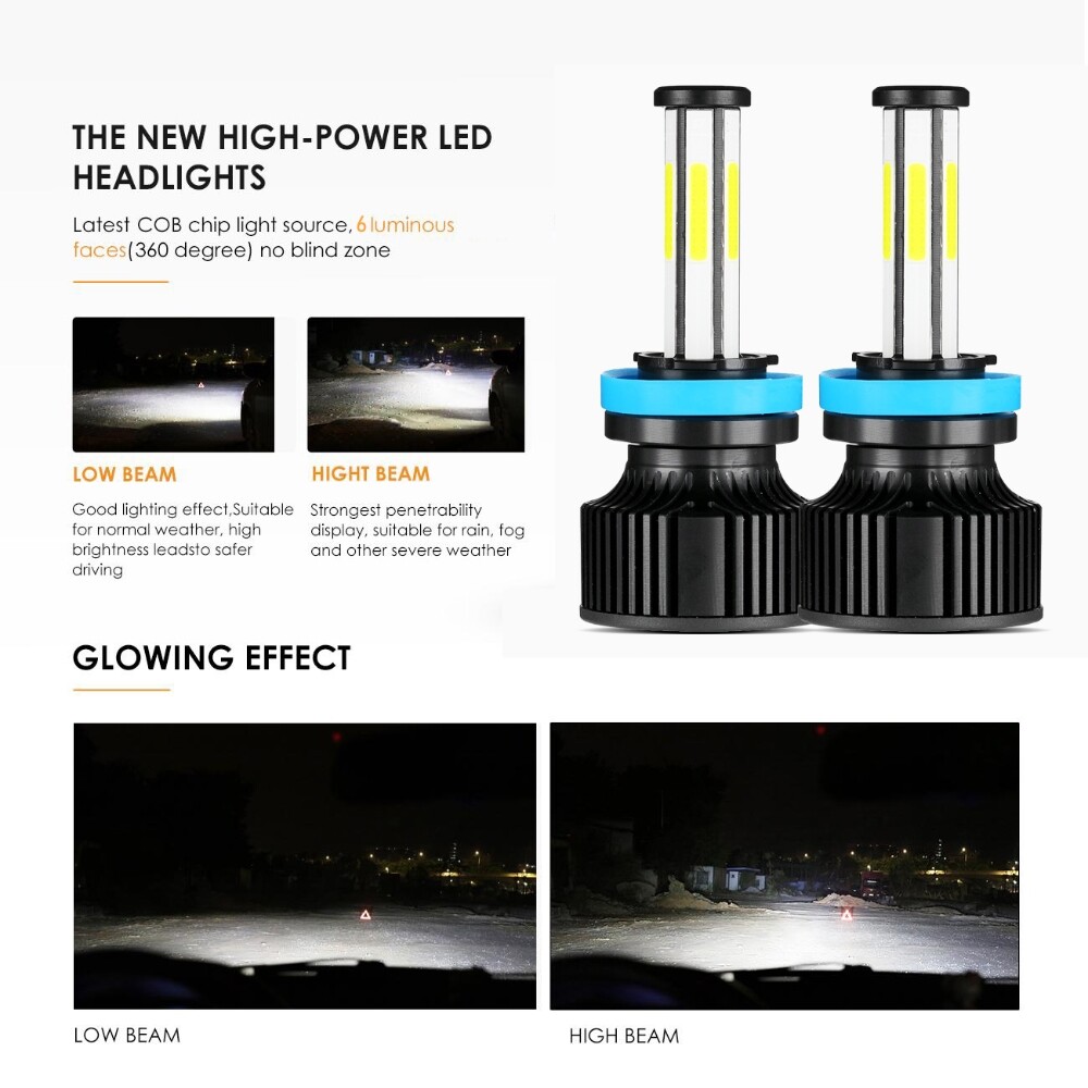 6-Sides H11 H9 LED Headlight Bulbs Low Beam Super Bright 15000W 2500000LM White