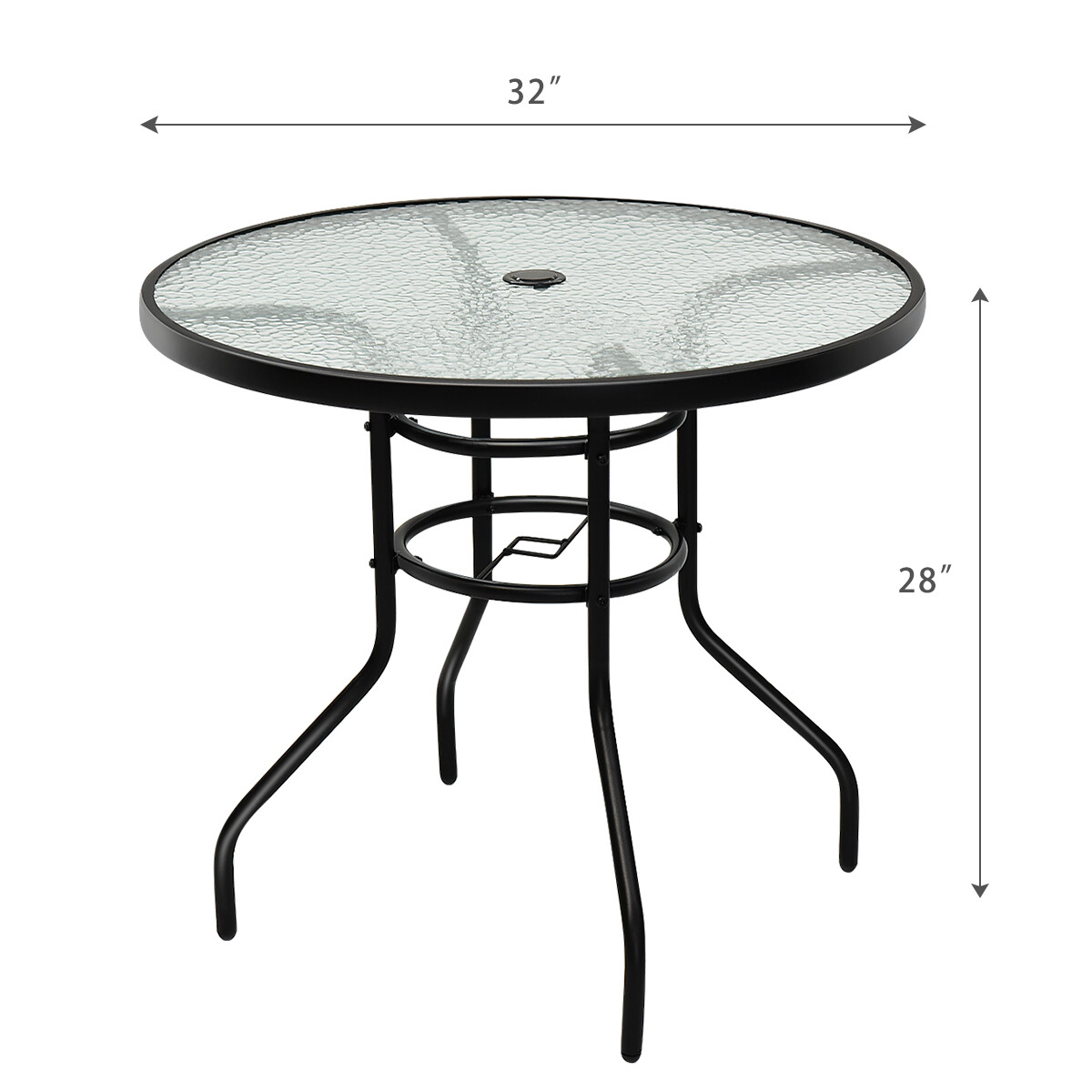 32" Patio Round Table Tempered Glass Steel Frame Outdoor Pool Yard Garden