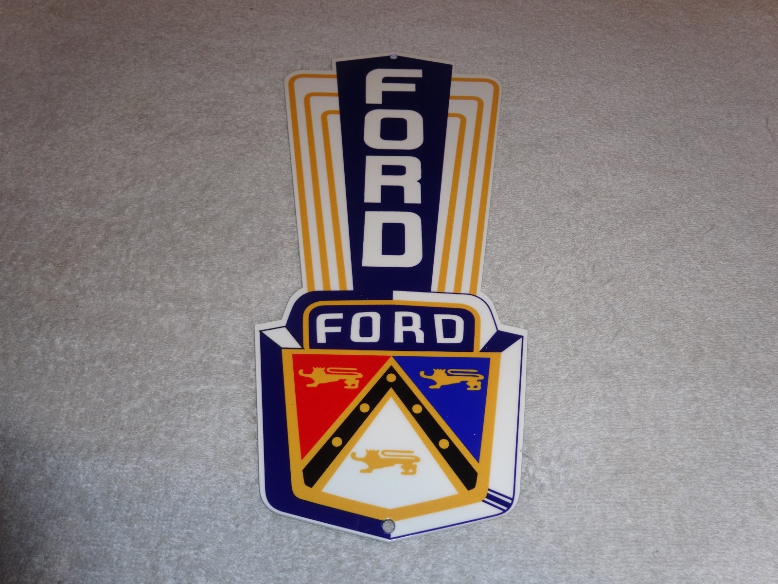 VINTAGE FORD JUBILEE DIECUT CAR & TRUCK DEALER 13" BAKED METAL GASOLINE OIL SIGN