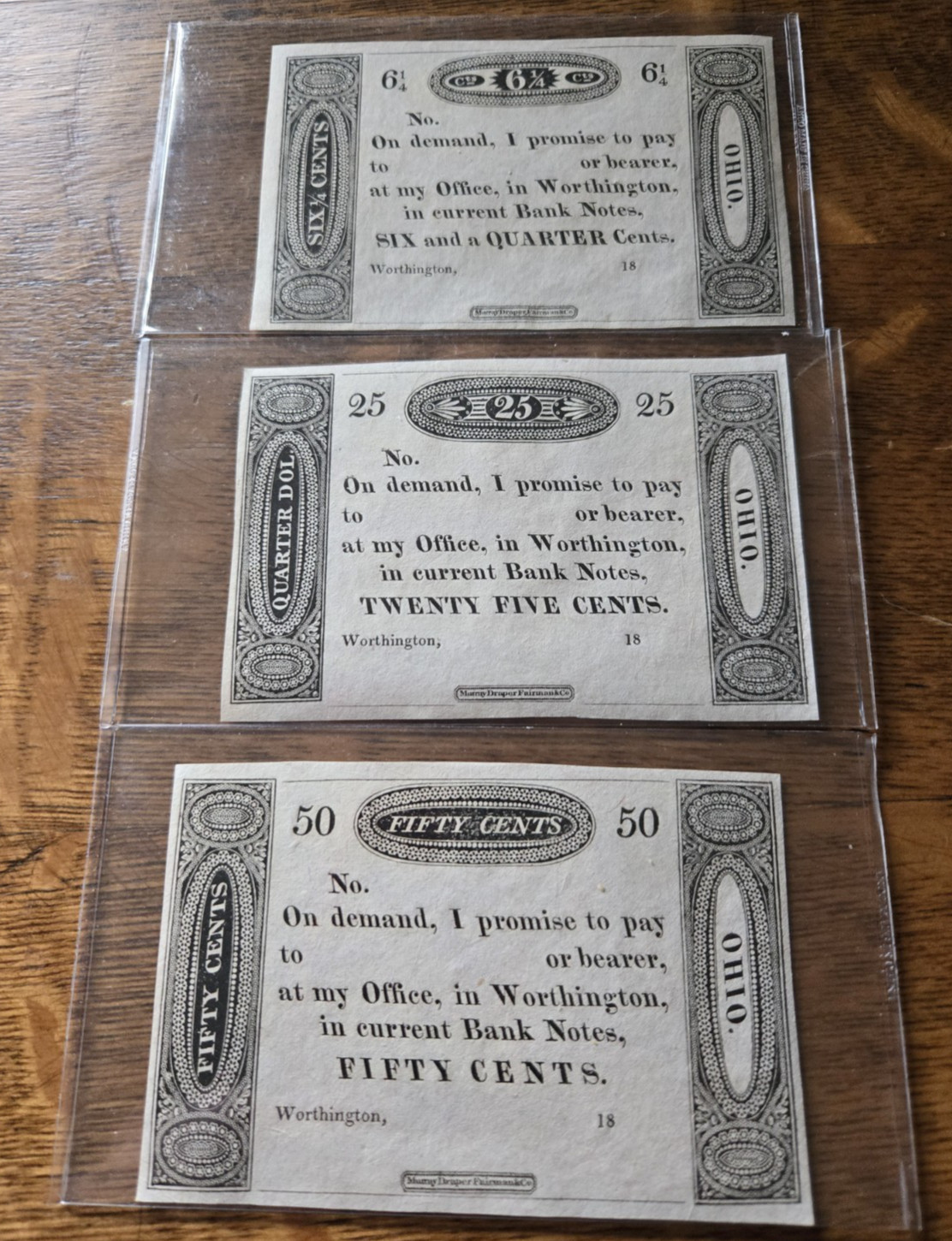 (3)  Worthington Ohio Obsolete Currency Bank Note Remainders Ezra Griswold