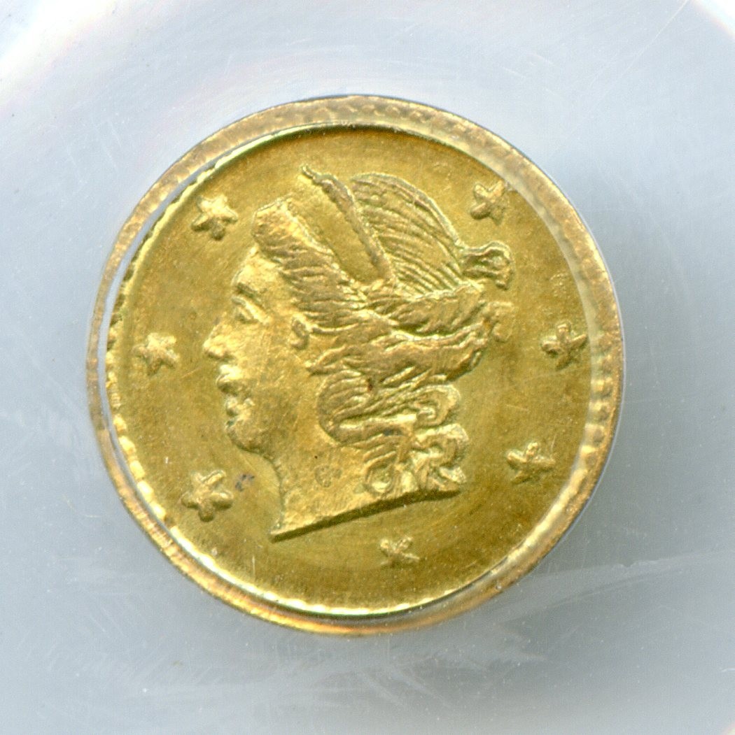 1870 1/4$ CALIFORNIA FRACTIONAL GOLD BG-808 / PCGS MS65 / FROSTED SURFACES