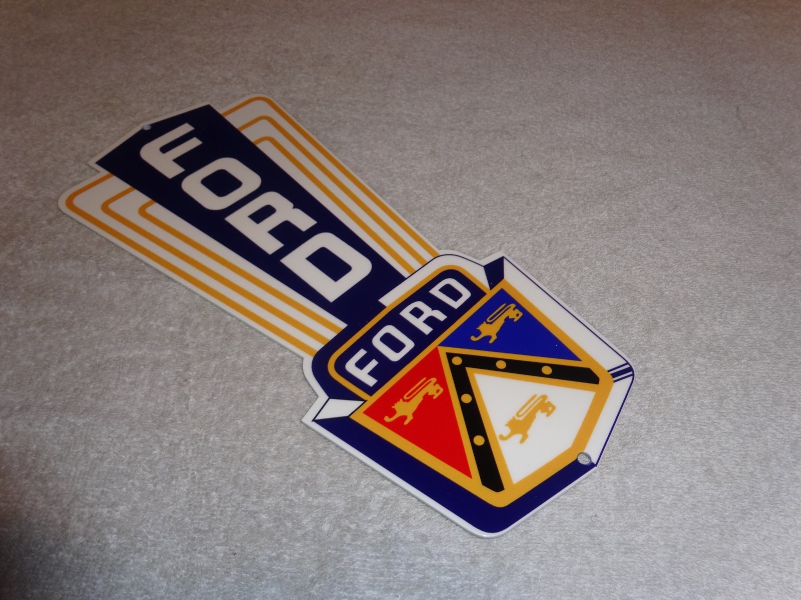 VINTAGE FORD JUBILEE DIECUT CAR & TRUCK DEALER 13" BAKED METAL GASOLINE OIL SIGN