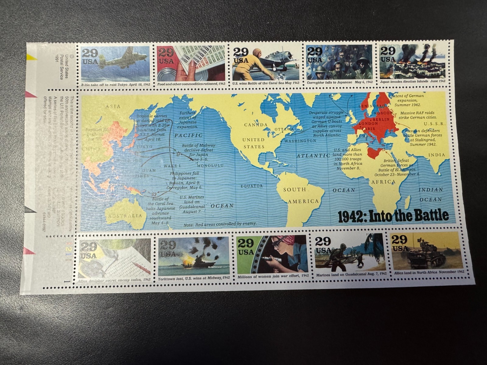 Scott #2697 WW II 1942 Into the Battle Pane of 10 (Half Sheet) 29¢ Stamps (1992)