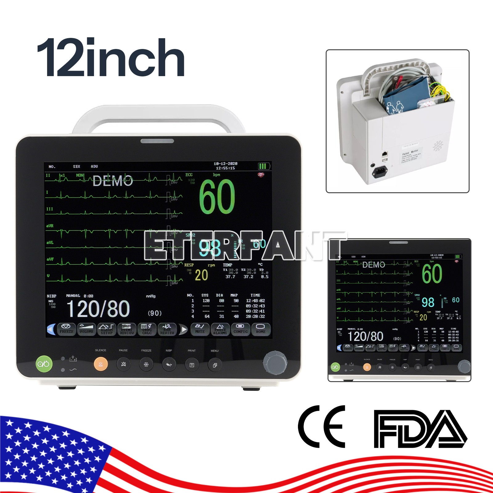 Patient Monitor ICU CCU Vital Sign for Hospital/Medical Rolling Trolley Cart US