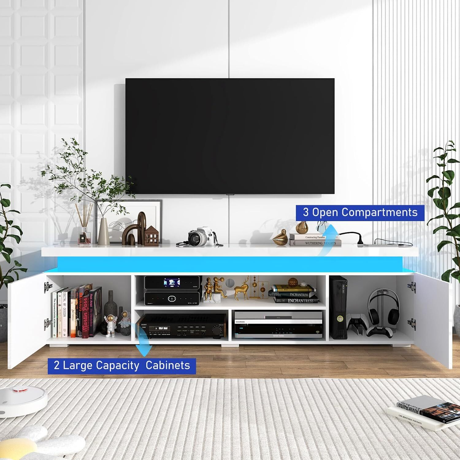 66"/75" Modern High Gloss LED TV Stand, Entertainment Center for 75"/85" TV