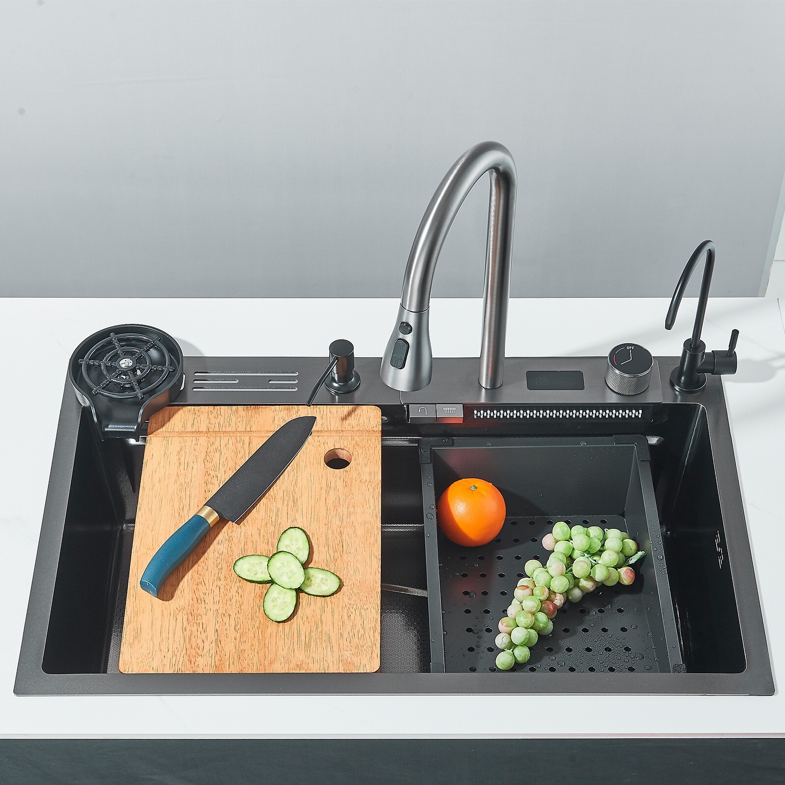 29.5" Flying Rain Stainless Steel Waterfall Kitchen Sink with Faucet Single Bowl