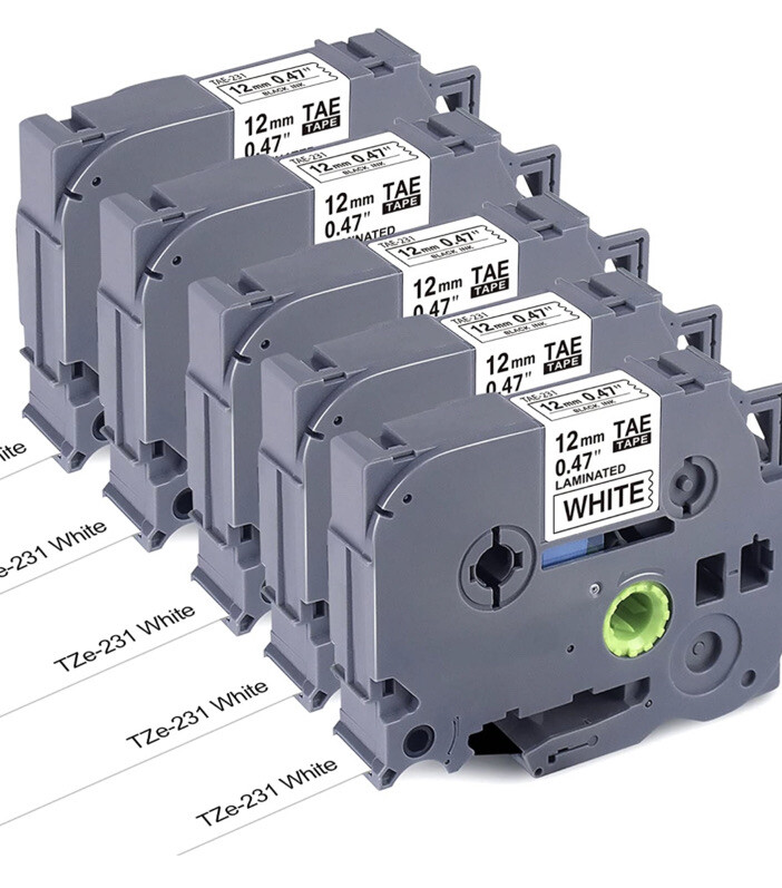 5x TZc-231 12mm 8m P-Touch Signature Tape Practical Replacement For Klebeband