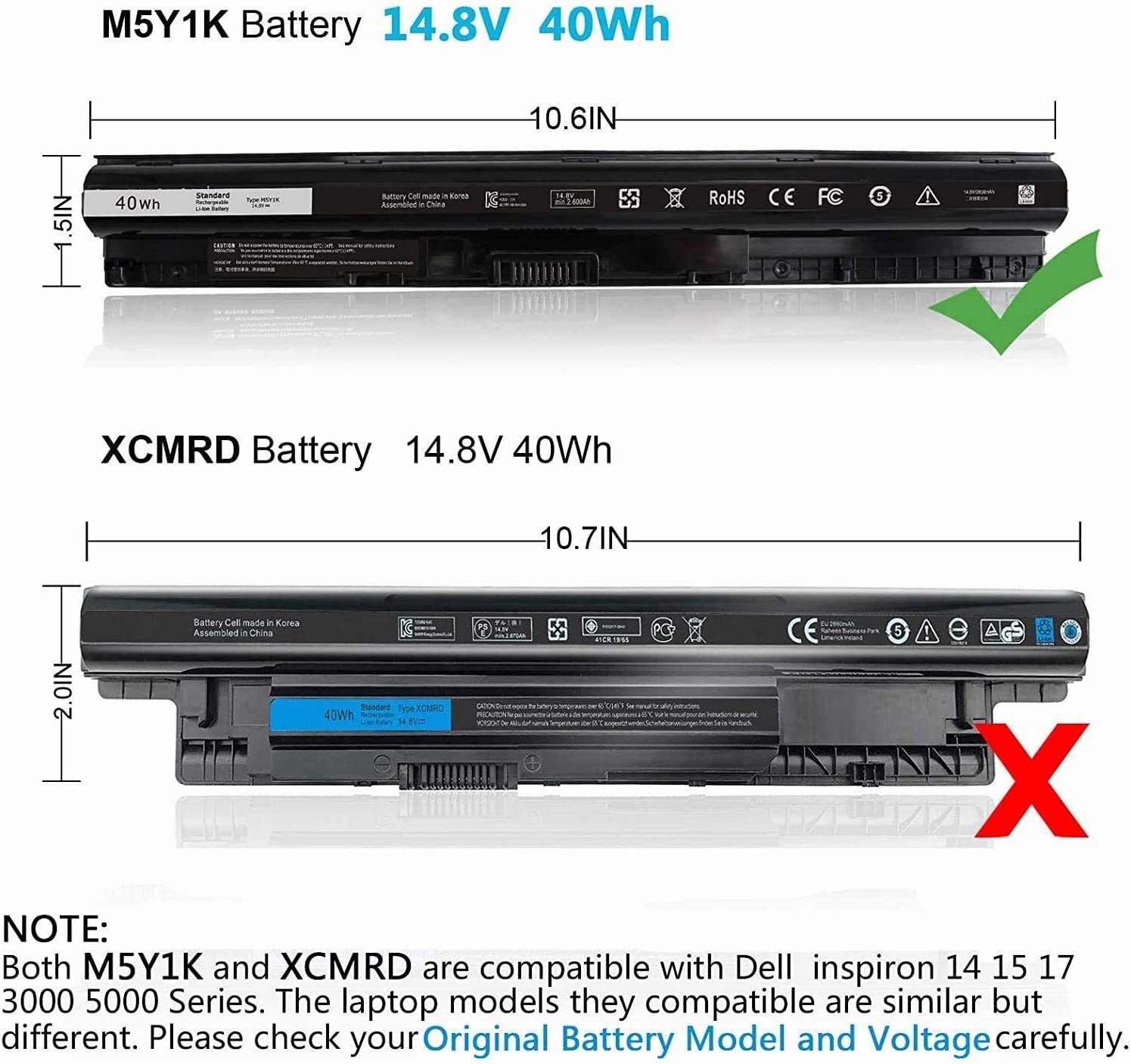 ✅M5Y1K Laptop Battery 40Wh For Dell Inspiron 3451 5451 5551 5555 5558 5559 14.8V