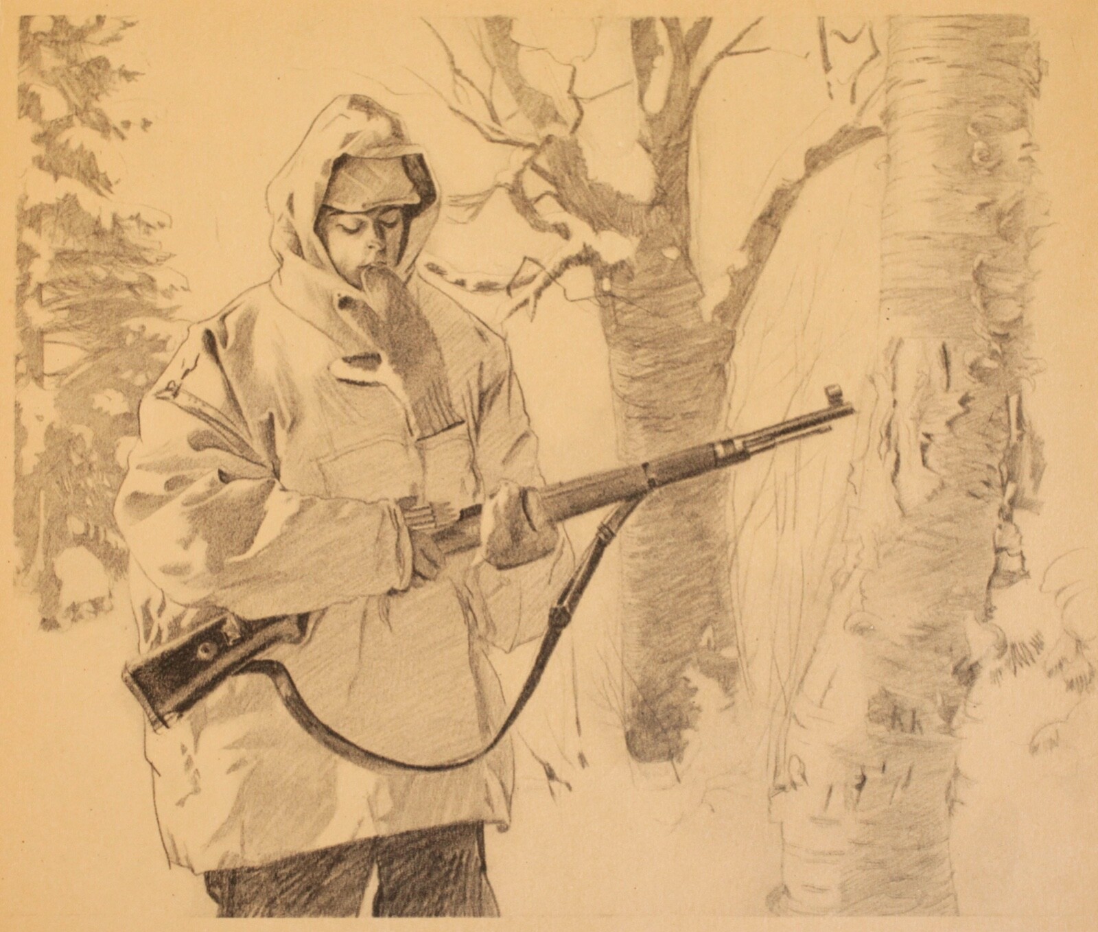 Everyday Winter Life in the Forest of Lapland-WW2-Great Drawings-Wehrmacht '44