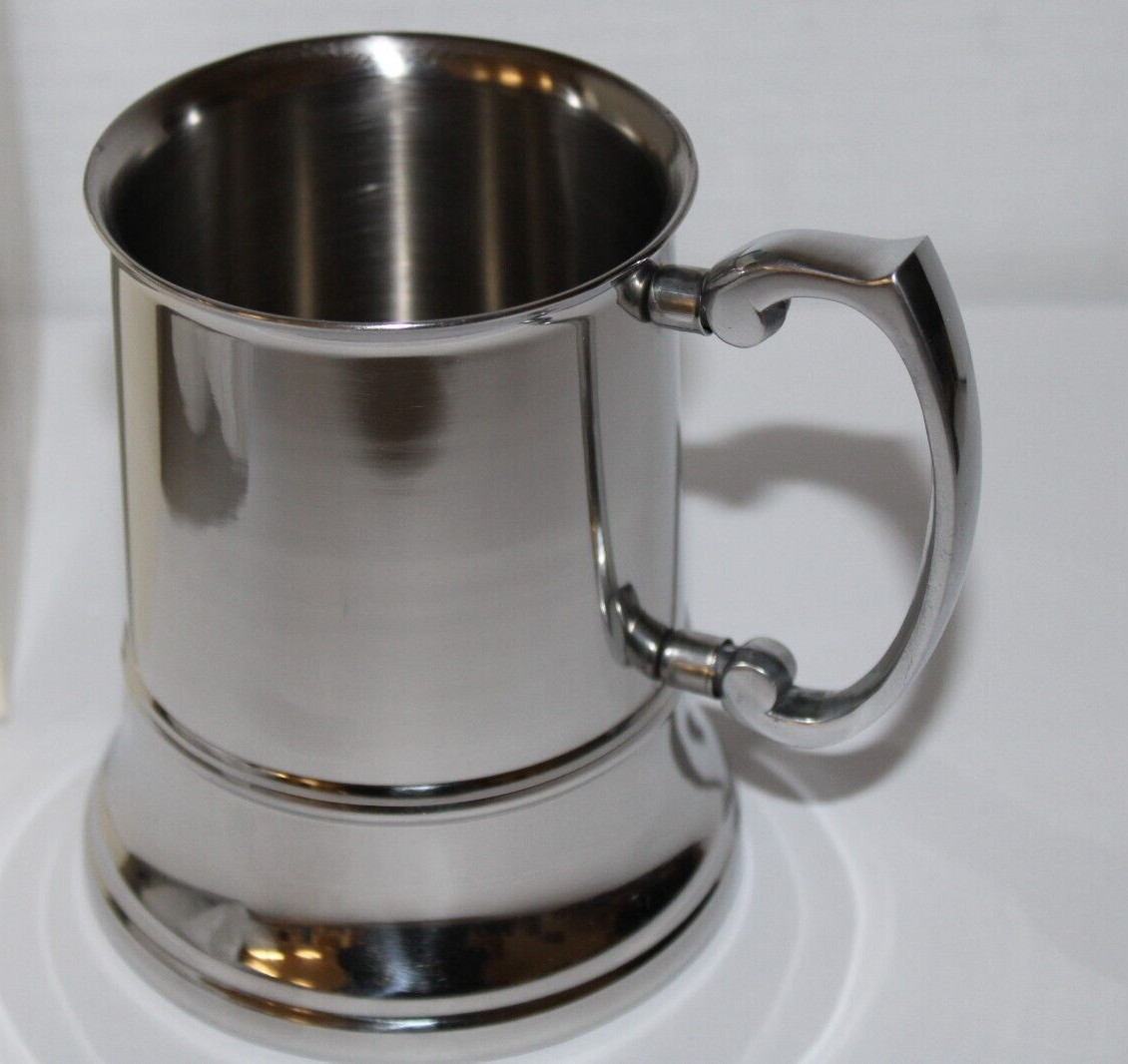 STAINLESS STEEL SILVERTONE TANKARD MUG VINTAGE THINGS REMEMBERED BEER STEIN