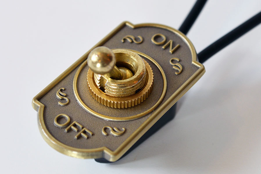 Toggle Switch on/off - Brass Plated - 6A/120V - Steampunk Switch 2-Wire