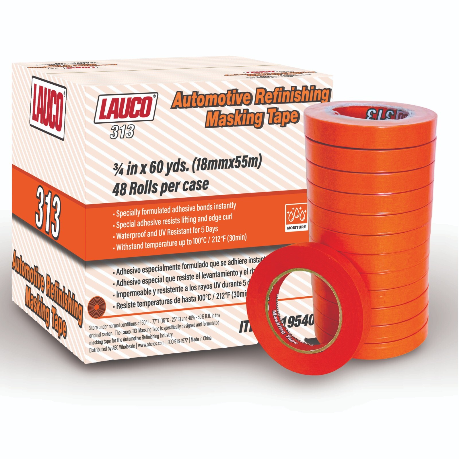 LAUCO Orange Automotive Refinishing Masking Tape, Moisture UV and Heat Resistant