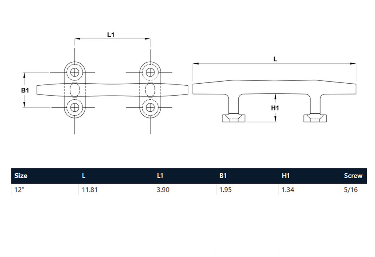 12" Blue Water Deck Cleat Marine Stainless Steel Dock Open Base Rope Cleat 4 Pcs