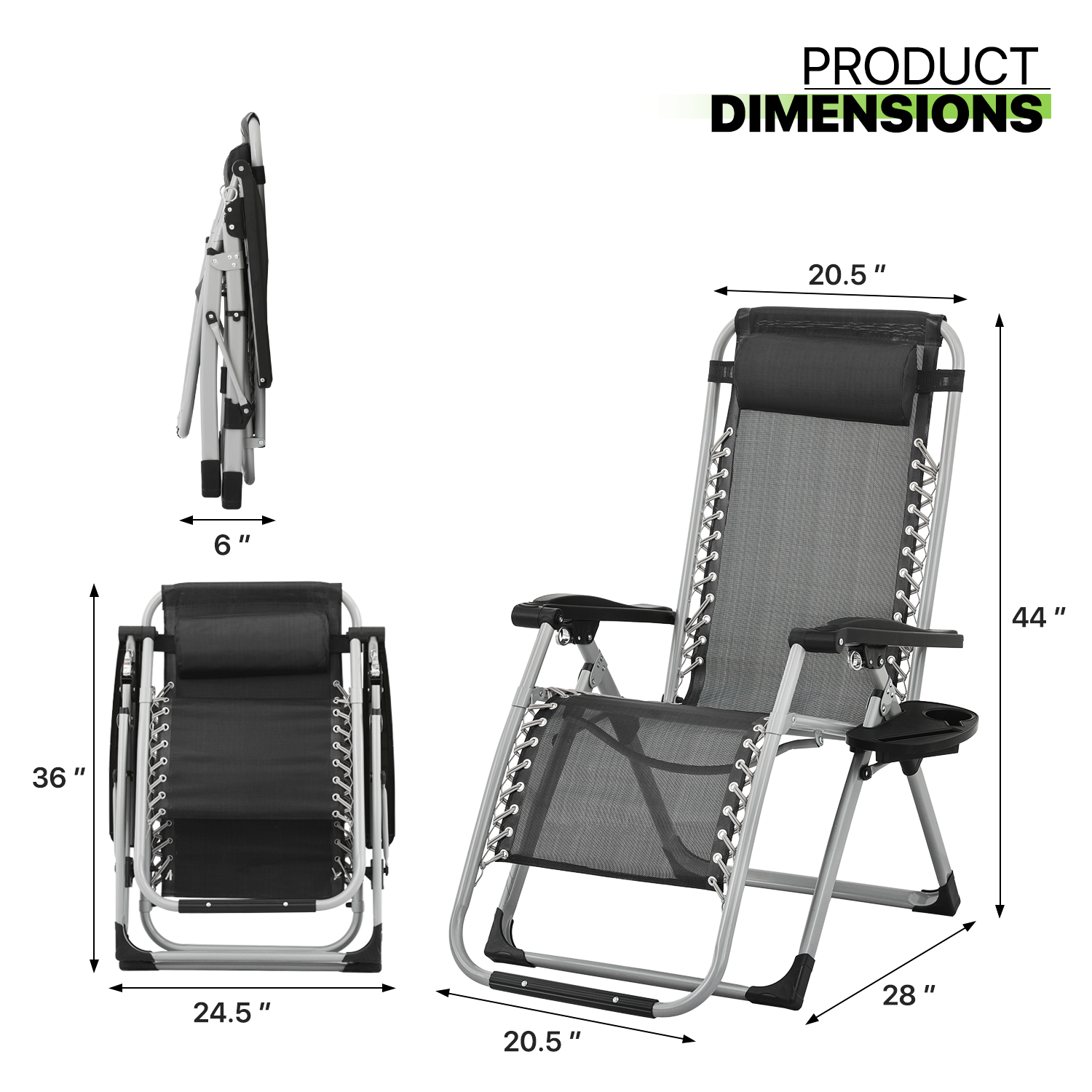 Foldable Outdoor Zero Gravity Chair Recliner Lounge Chaise w/Detachable Cushion