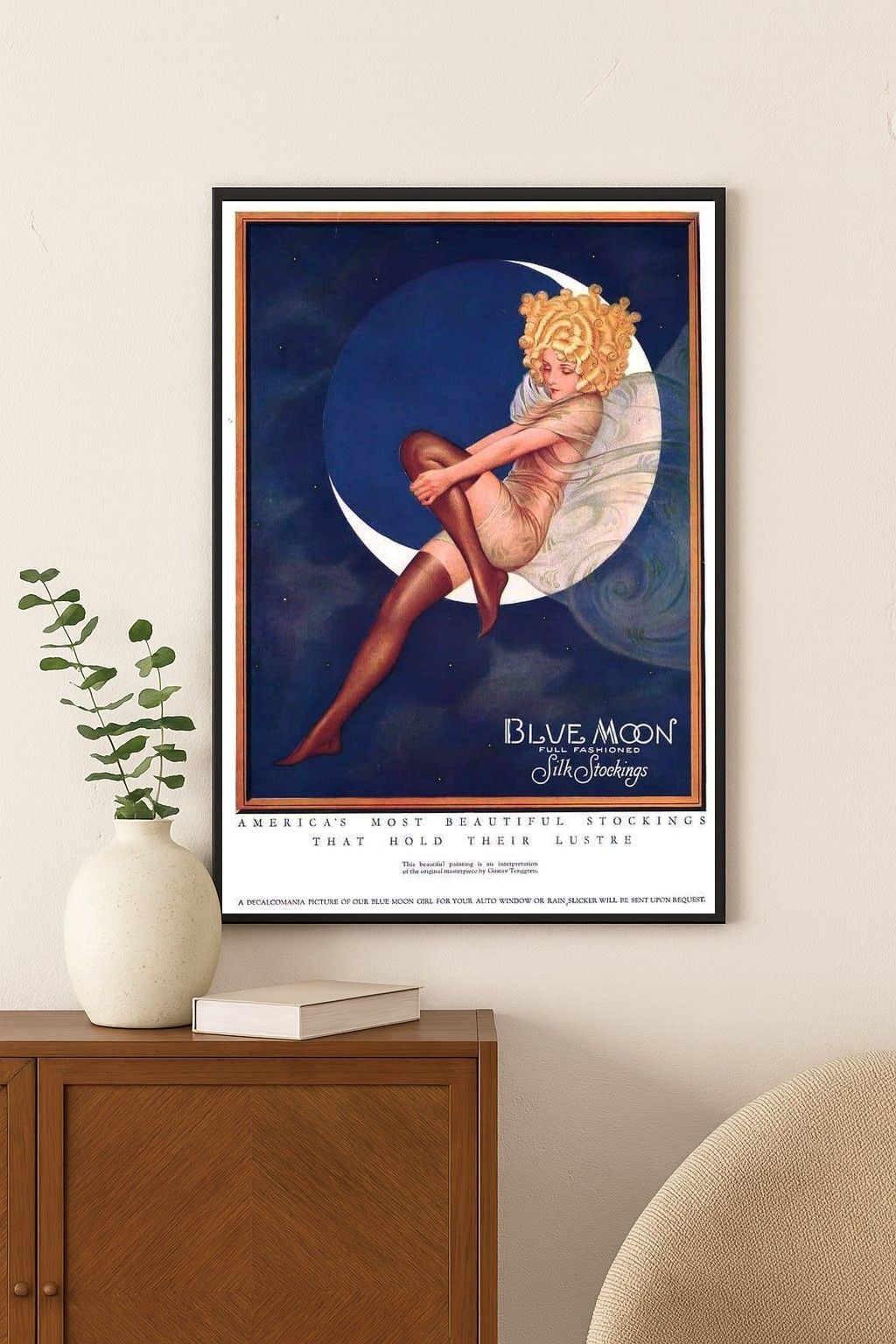 🌙 Blue Moon Silk Stockings Vintage Ad Poster - 24x36”