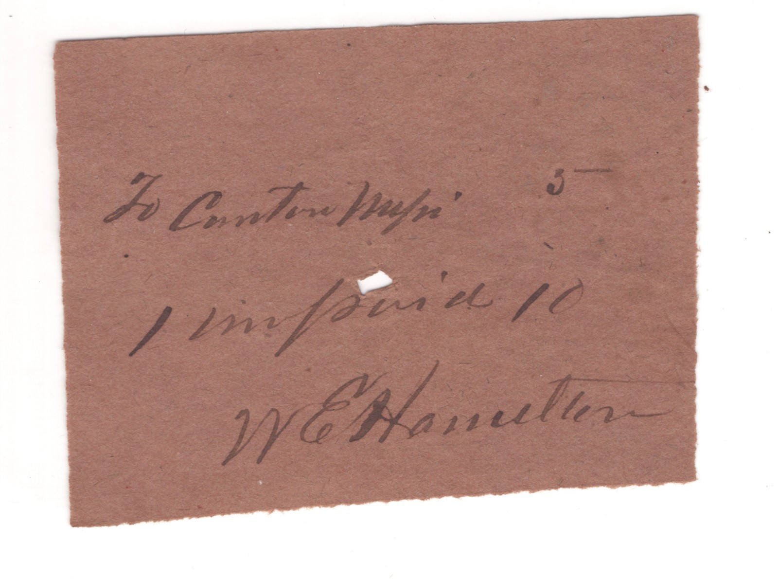 Confederate Manuscript Postal Slip Canton MS W.E. Hamilton Signed CSA ZAYIX