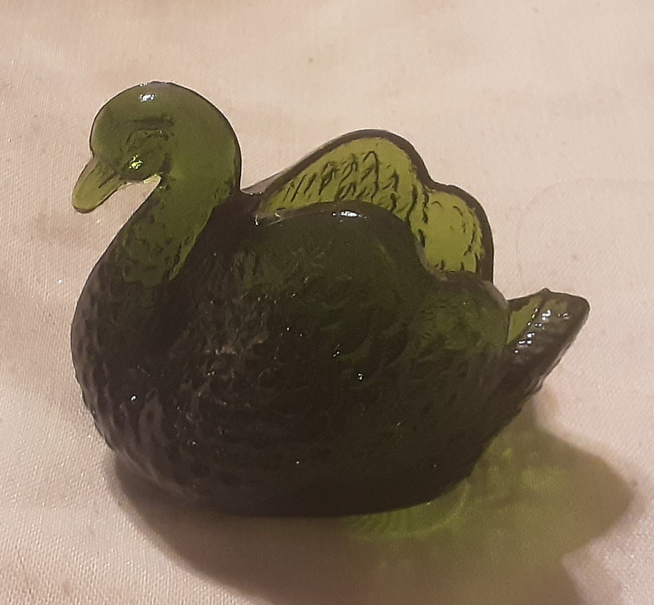 Vintage Deep Dark Green Glass Salt Cellar/Dip Swan